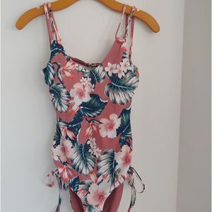 Tori Praver Seafoam Lace Up Sides Floral Monokini Size M